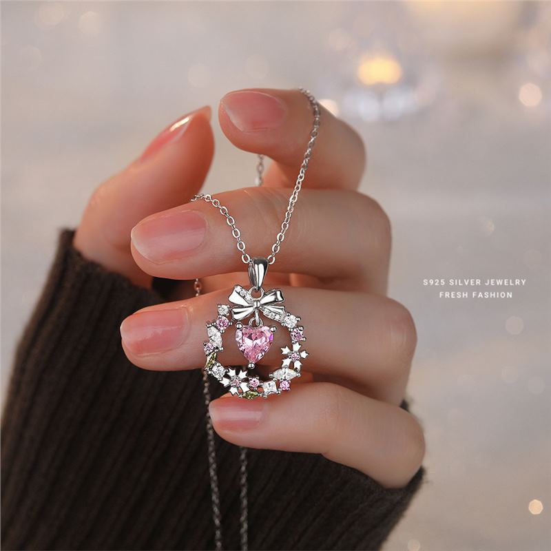 Schmetterlingsknotenkranz-Halskette für Damen, reines Silber, leicht, luxuriös, vielseitig, Feenstil, Liebe, Zirkon, dynamisches Schlüsselbein_voghion.com