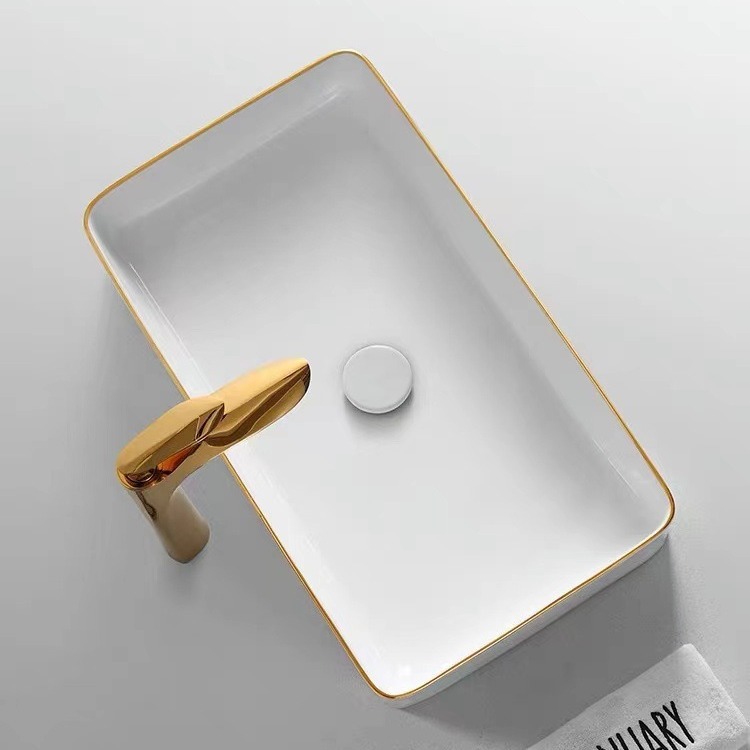 Mesa de lavabo Estilo nórdico moderno luz lujo oro borde Mesa lavabo hogar pequeño tamaño lavabo redondo lavabo creativo