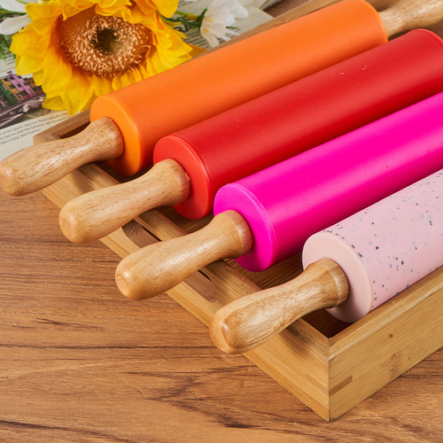 Medium-sized dumpling wrapper flour dough dumplings solid wood handle non-stick household baking roller-style silicone rolling pin