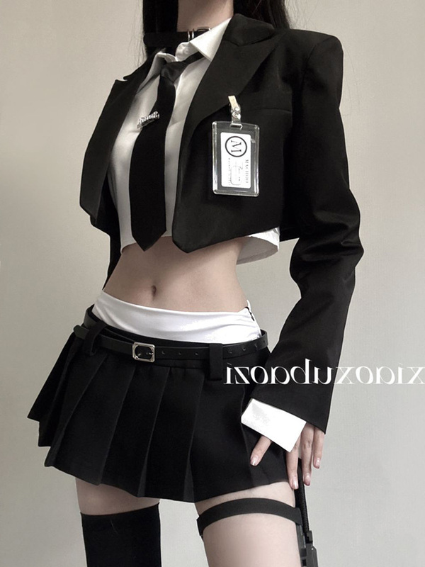 純粋な欲望のホットガール JK 制服スーツ女性の春と秋のショートシャツスーツジャケットコントラストカラーステッチショートスカート 3 点セット|undefined