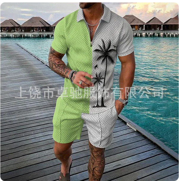 2025POLO ジッパーシャツ半袖スーツ独立系越境欧米紳士服新作独立系供給カジュアルスポーツ|undefined