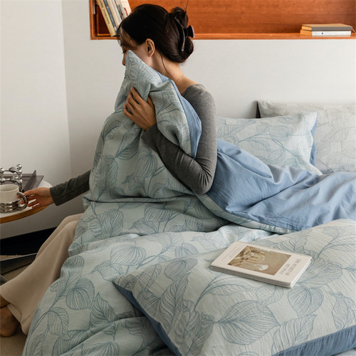 Japanese-style cotton Class A high-end light-washed cotton 60-count jacquard four-piece set double-layer yarn three-layer gauze pure cotton