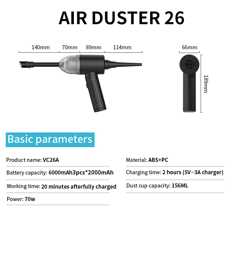 Rechargeable Car Vacuum Cleaner, Handheld, Small Size, Strong Suction, Dual-Use for Car and Home, Exclusively for Cross-Border Sales