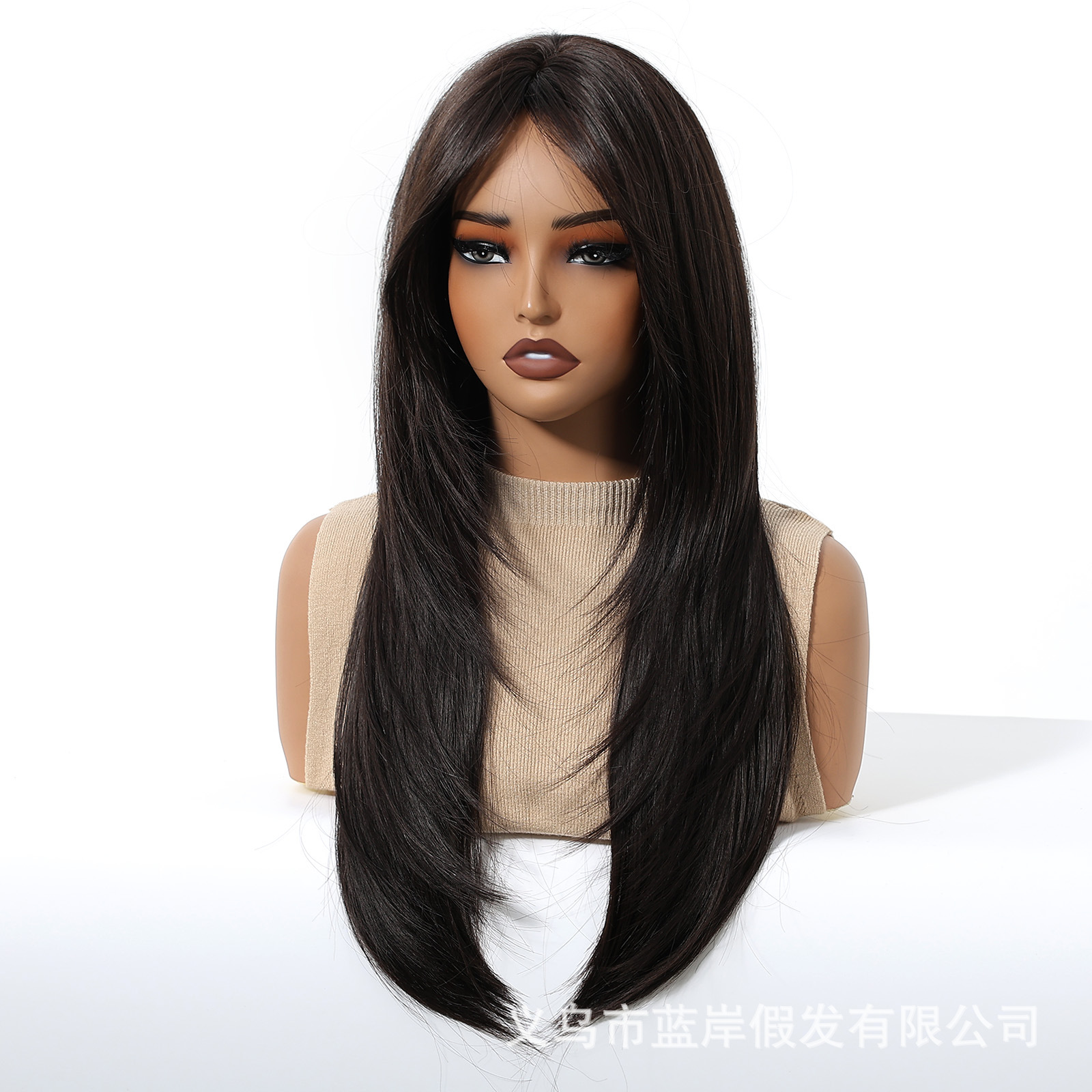 Nuevas pelucas calientes para mujeres coreanas diarias marrón frío largo pelo recto suave dulce facial con la reducción de la edad cubierta de cabeza completa