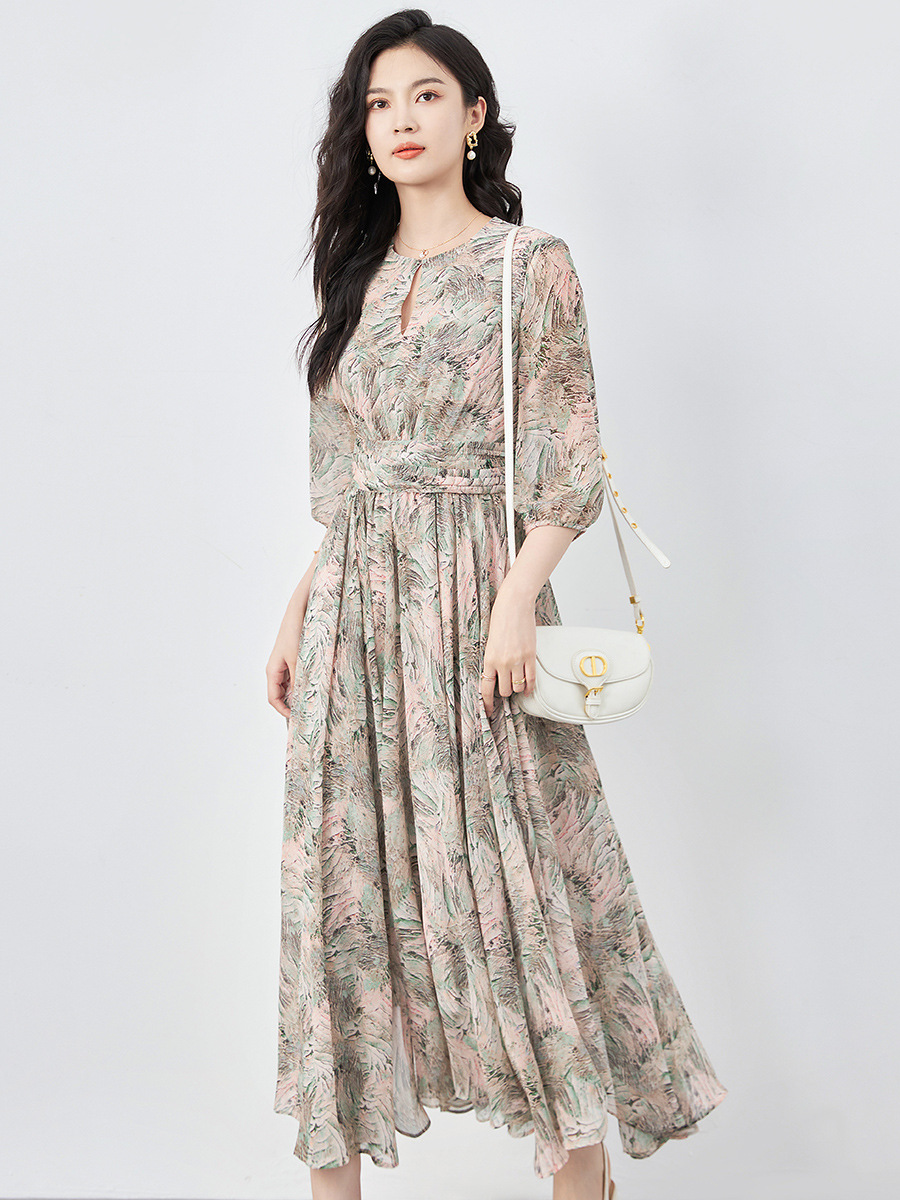 Váy maxi nữ thắt eo phong cách Nam Pháp tinh tế — Màu hồng