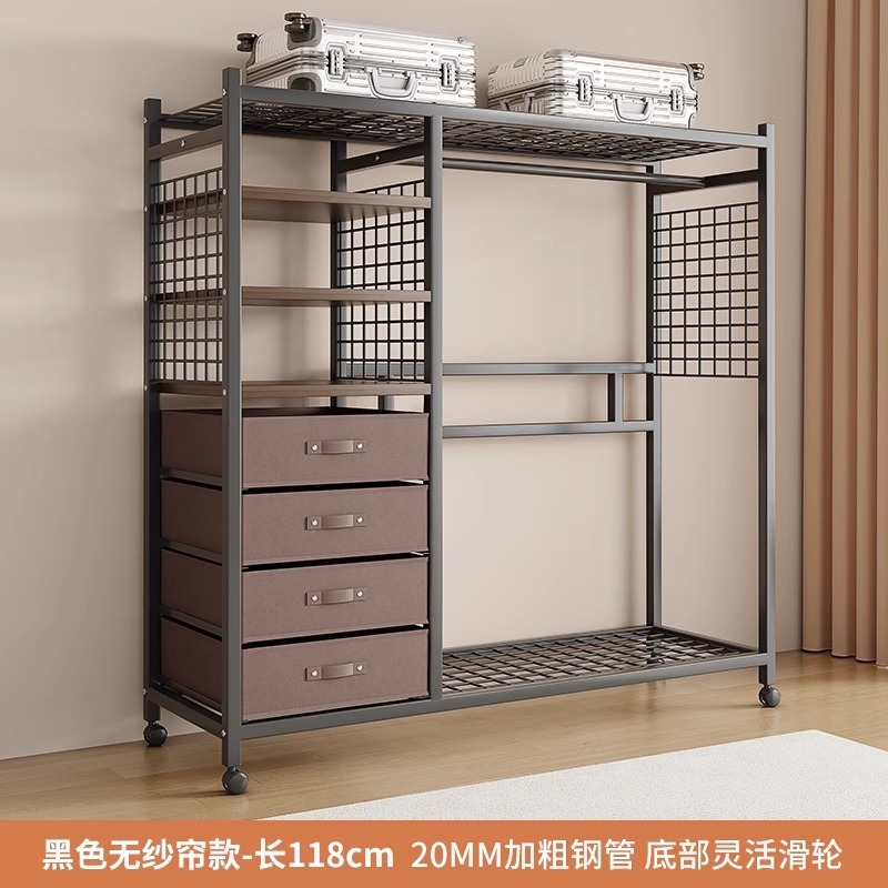 简易衣柜钢制布衣柜卧室分层收纳家具防尘衣橱出租房开放式衣帽架|undefined