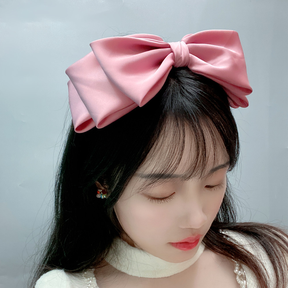 142g Weight Headwear Classification Wedding, Travel Occasion Fashion Three-layer Satin Solid Color Sweet Big Bow Satin Headband