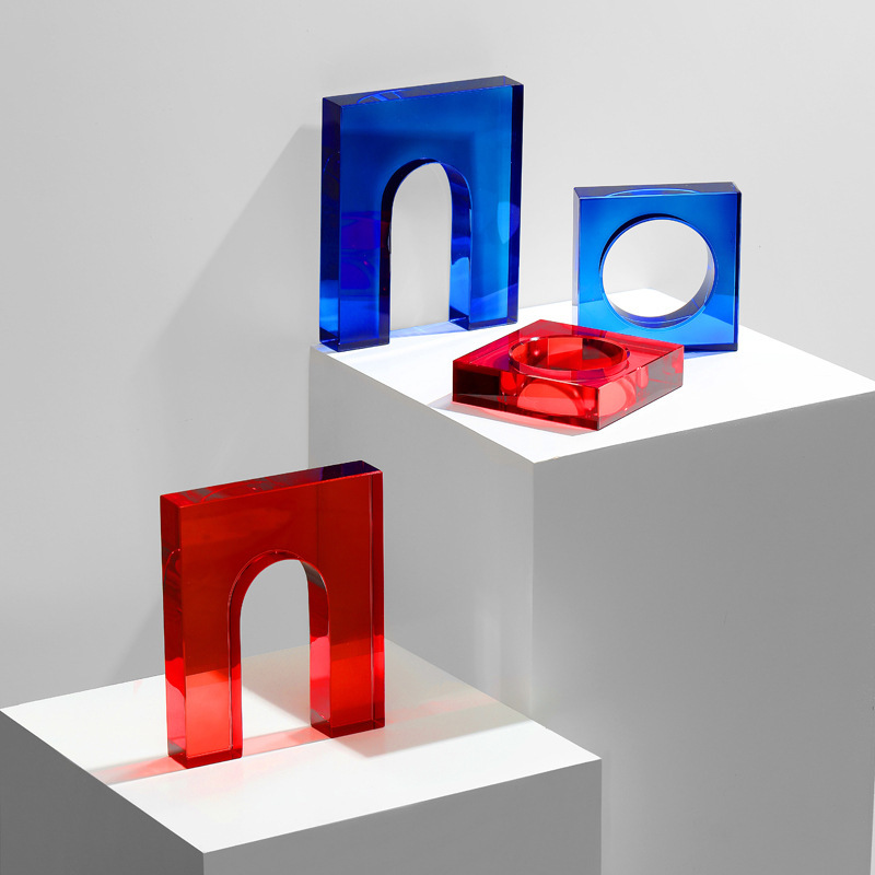 Modern Simple Blue Transparent Crystal Geometric Ornaments Bookends And Bookrests For Model Room Office Desktop Soft Decorations