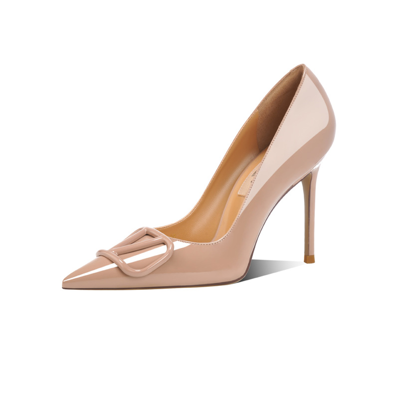 Apricot-Colored Shoes with Full Coverage of Buttons~Fashionable and Elegant Patent Leather High Heels, 2026 New French-Style Shallow-Mouthed Single Shoes for Women That Are Comfortable and Won'T Tire Your Feet Apricot-Colored Shoes with Full Coverage of Buttons~Fashionable and Elegant Patent Leather High Heels, 2026 New French-Style Shallow-Mouthed Single Shoes for Women That Are Comfortable and Won'T Tire Your Feet