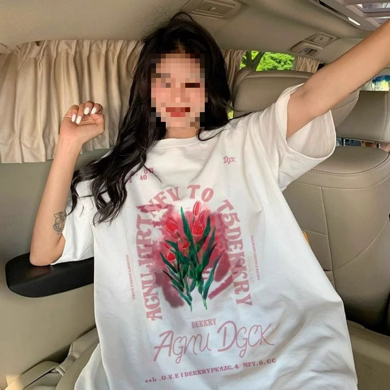 YS8200g чистый хлопок 2025 новое лето большой размер свободное платье средней длины для полных мм короткий рукав футболка-платье для женщин