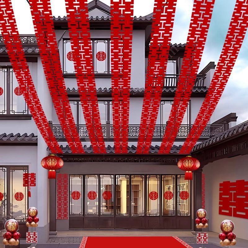 Long Xi pegatinas carácter boda habitación diseño traje rural patio tire flor decoración al aire libre palillos cadena colgante ceremonia de la boda