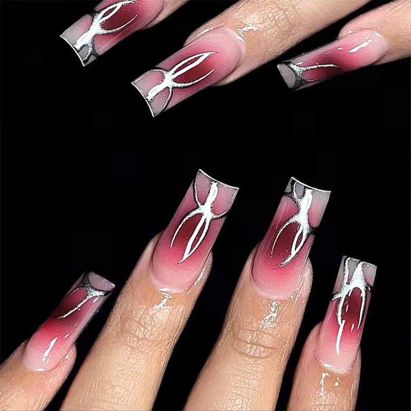 24 Pieces of Hot-Selling Long Wearable Nails, Gorgeous Pink Gradient Nail Patches, European and American Fashionable Sweet and Cool Nail Patches