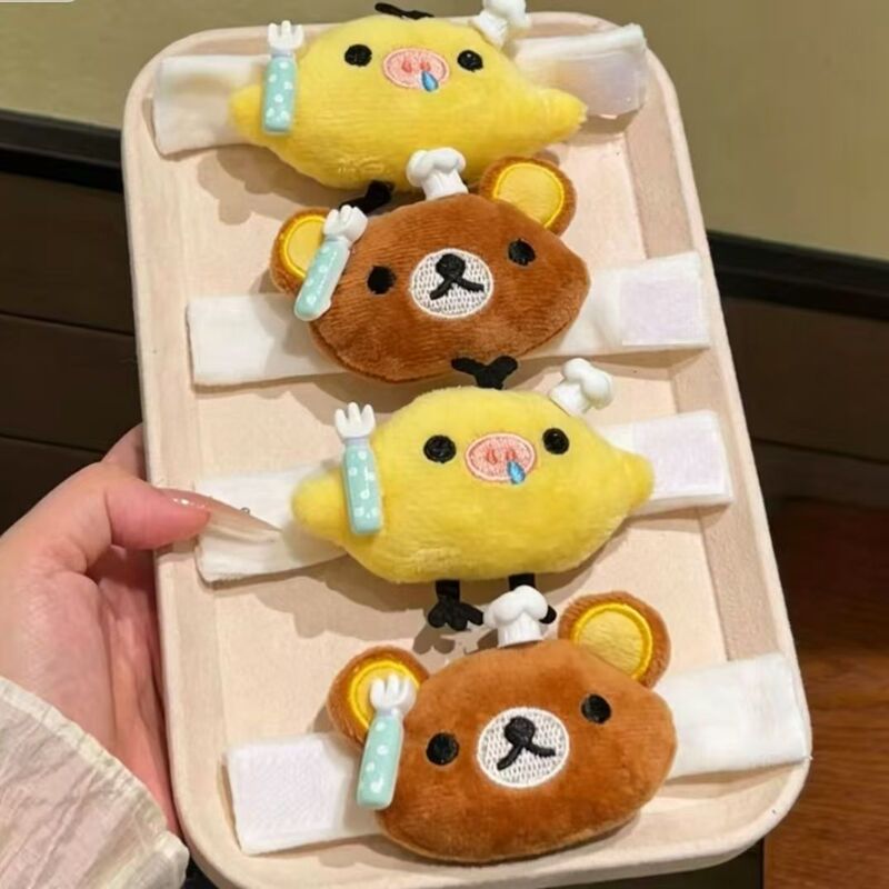 Cartoon plush Rilakkuma and little yellow chicken chef bag pendant, cute doll accessory for bags, suitable for students and friends
