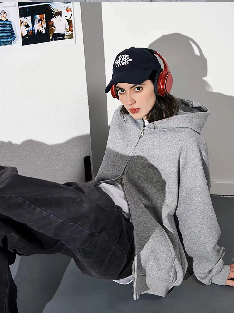 550g pesado chaqueta deportiva con capuzas hombre doble cremallera de color sólido chaqueta de tendencia suelta Europa otoño invierno nuevos productos