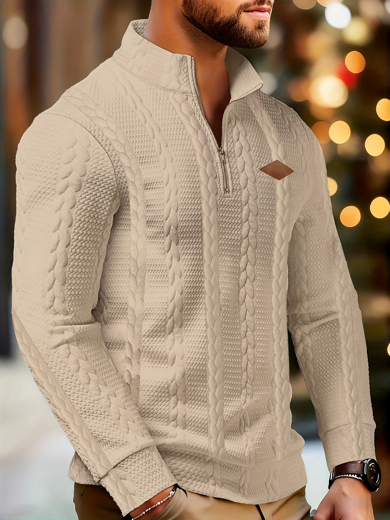 Herren Jacquard Strickpullover Mit Stehkragen Für Den Alltag_voghion.com