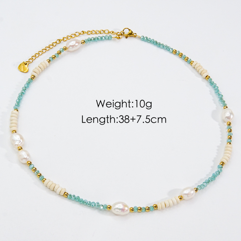 Stainless Steel, Beaded, Freshwater Pearl Material Round Pattern Women'S Gender Beaded, Plating Design Casual Vacation Round Stainless Steel Beaded Freshwater Pearl Beaded Plating Necklace