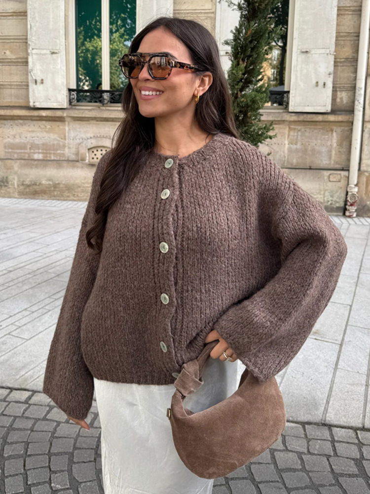 Elegante temperamento casual estilo relajado botón de una sola fila jersey cardigan de punto otoño 2025 nuevo estilo europeo y americano transfronterizo