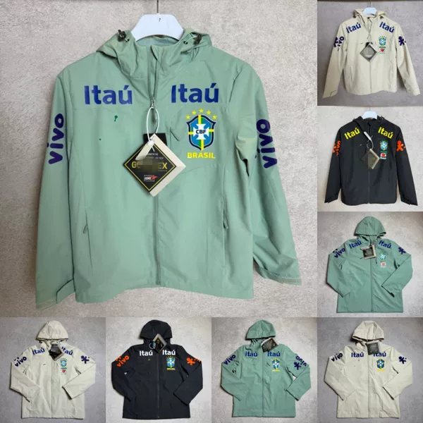 Brazil National Team Long-Sleeve Windbreaker Jacket, Casual Sportswear, Outfield Uniform with Hood