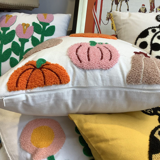 Cartoon Flower Towel Embroidered Pumpkin Pillow Living Room Sofa Cushion Sample Room Decorative Pillow Photo Props