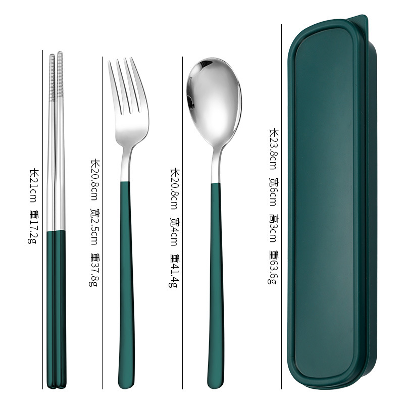 다크 그린 실버 스푼과 포크 젓가락 3 종 세트