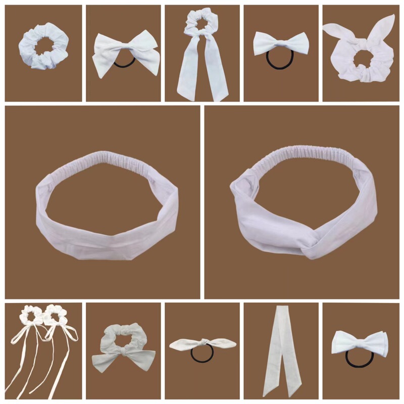 Cross-border White Tie-dyed Pure Cotton Hair Ring Bow Ribbon Series Art Student Lovers DIY Hair Ring Head Rope