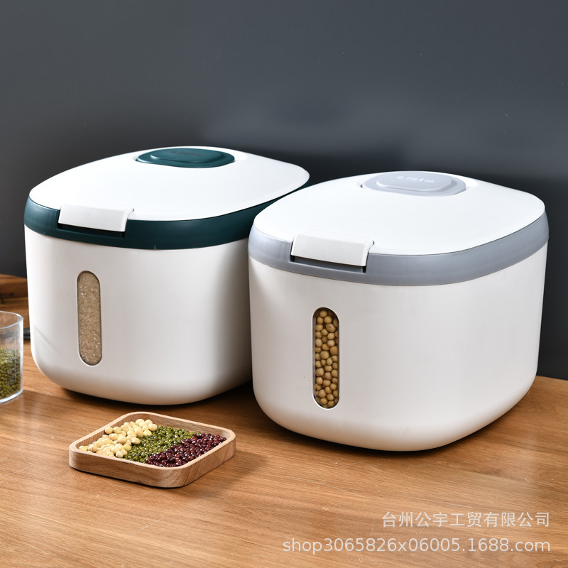 Suministro directo de fábrica de plástico sellado Cubo de arroz hogar a prueba de insectos a prueba de humedad cocina caja de arroz automático 20 L Cubo de arroz de plástico