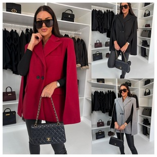 Cross-border foreign trade European and American women's clothing Amazon 2024 autumn and winter fashion solid color suit collar loose wool shawl coat