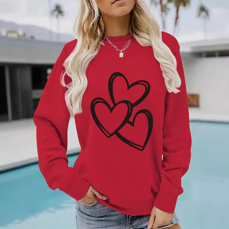 Europe and the United States cross-border autumn and winter women's casual long sleeve round neck valentine's day printed pullover sweatshirt sweater wholesale