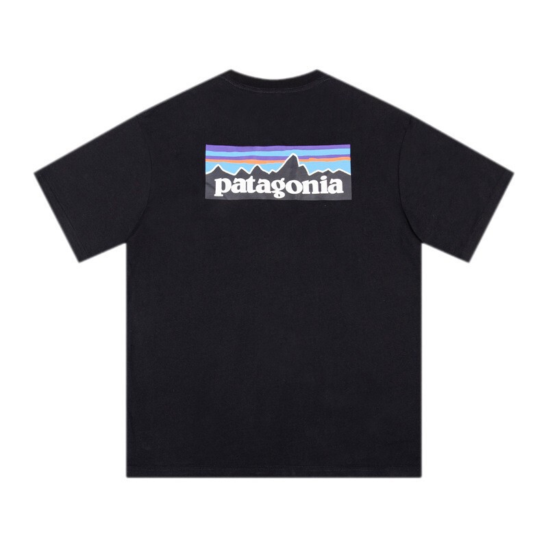 Pata Patagonia Outdoor Pure Cotton Short-Sleeved T-Shirt for Men and Women, Classic P-6 Mountain Print T-Shirt, Versatile