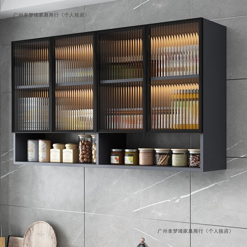 Kitchen Solid Wood Wall Cabinet Glass Door Wall Cabinet Wall Storage Cabinet Balcony Bathroom Toilet Wall-Mounted Storage Cabinet