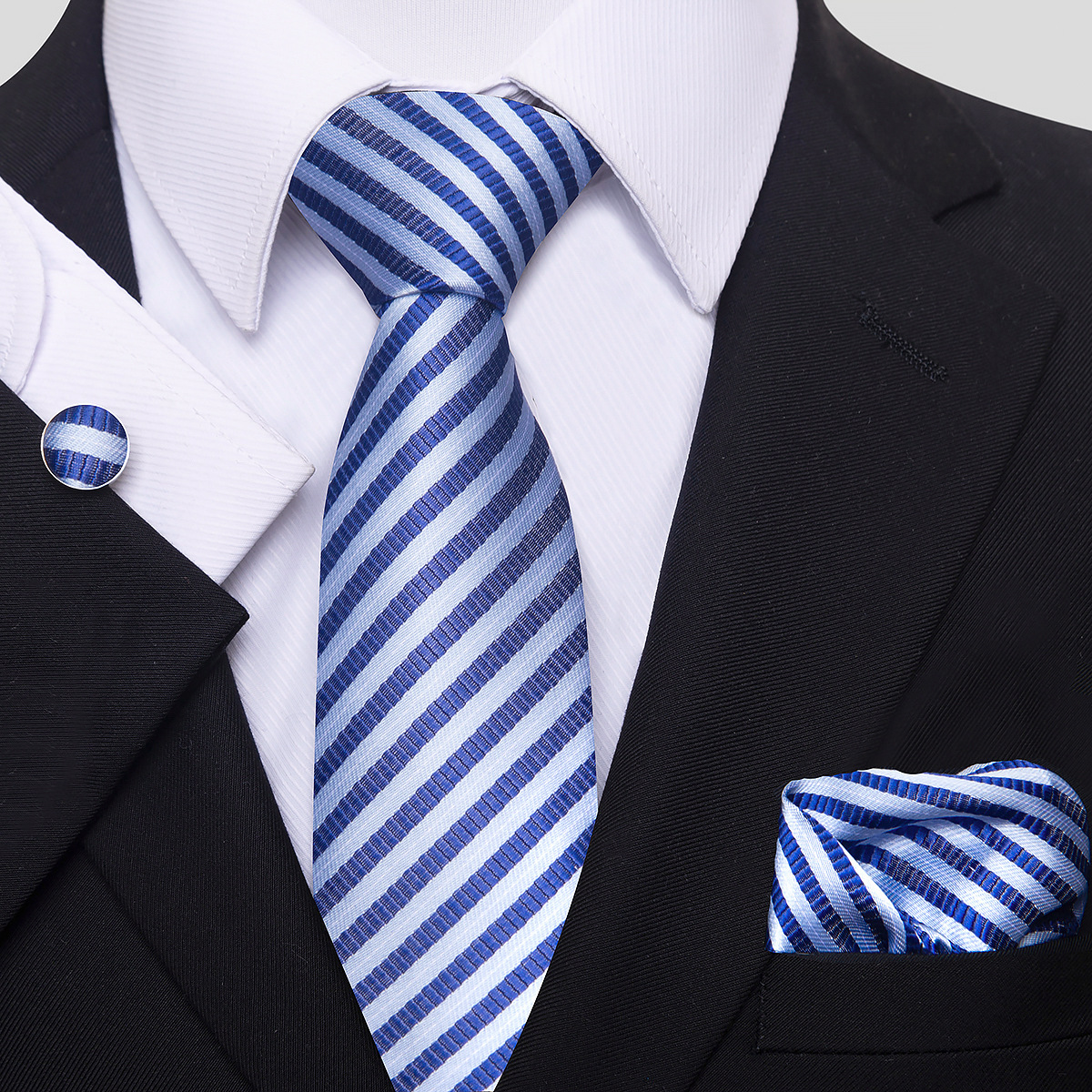 Juego de Corbata de Rayas para Hombre Set de 3 piezas de Rayón, para Bodas y Negocios