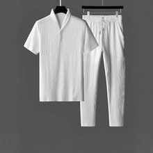 休闲套装男新款夏季薄款高端运动百搭时尚短袖长裤潮流轻奢两件套