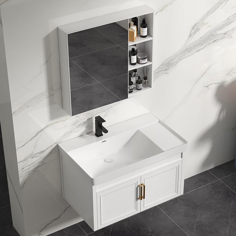 Profundo de gran tamaño de aluminio del espacio de baño combinación de gabinete de cerámica integrado lavabo de baño mesa de lavado