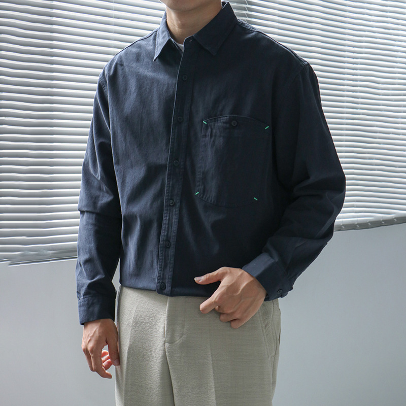 Nengmeng Semi-round Pocket Embroidered Shirt Men's Loose Japanese Style Margiela Shirt Men's Autumn Long-sleeved Casual Shirt