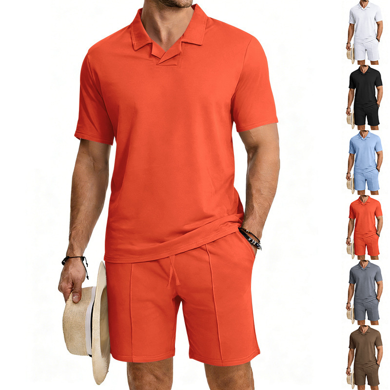 Men's Quick-Dry Short Sleeve Shirt & Shorts Set, Casual Sportswear With Collar For Summer Outdoor Activities, Lightweight Polyester Activewear_viptrois.com
