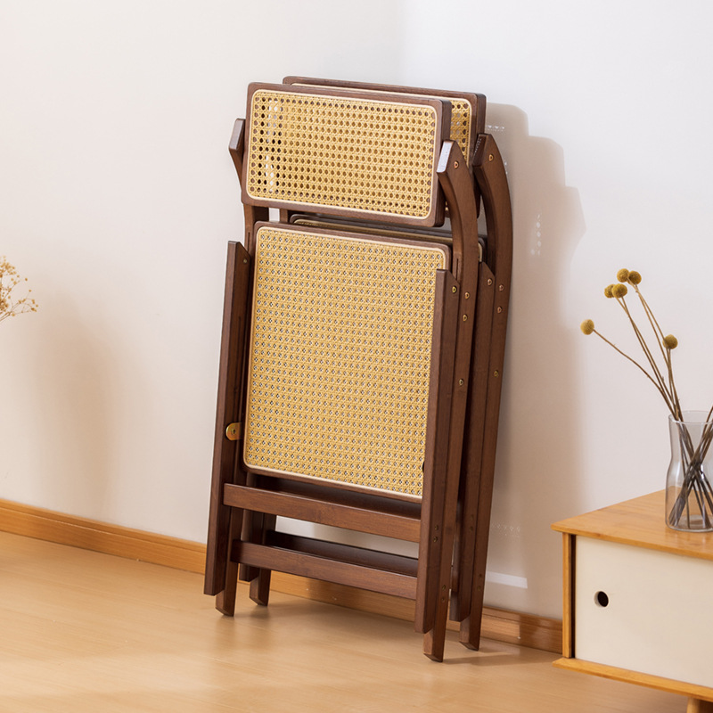 Silla de comedor plegable de ratán de estilo japonés, silla con respaldo para el hogar, silla de comedor informal para el comedor, silla de aprendizaje cómoda de bambú