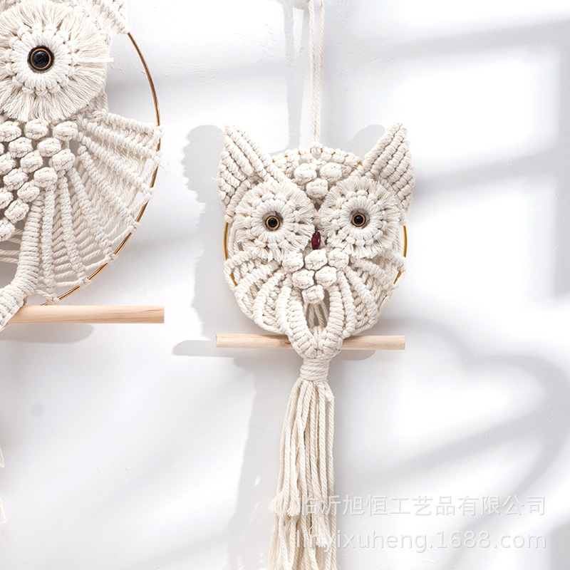 Cuerda de algodón tejido a mano colgante de búho tapices de pared creativos bohemios adornos de decoración del hogar de estilo nórdico