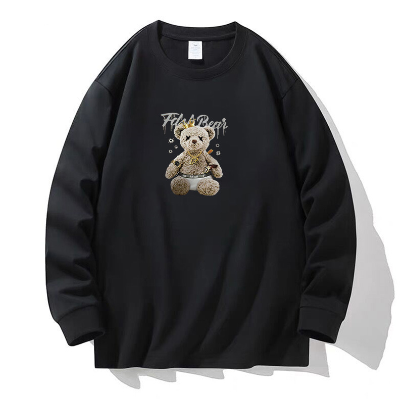 100% algodón pesado de alta calidad 230g de otoño camiseta de manga larga de cuello redondo negro camiseta de base suelta camiseta de mujer