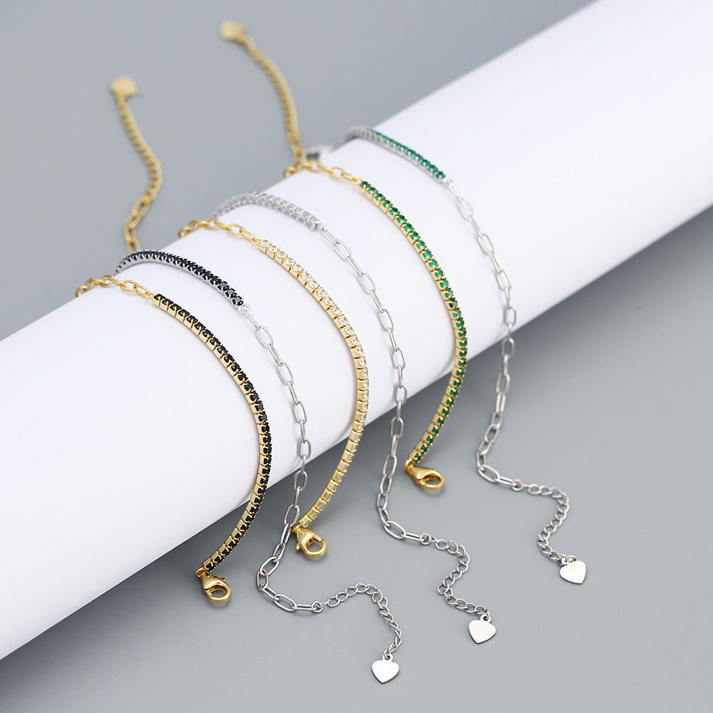Zircon Inlay Material Bracelets Classification 925 Sterling Silver Bracelets Simple Style