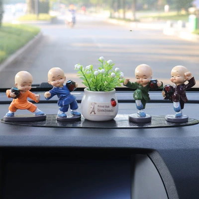 Car ornaments: cute car interior decoration supplies for - drunken-boxing-monk-white-flower-pot-leopard-pad-fragrant-stick