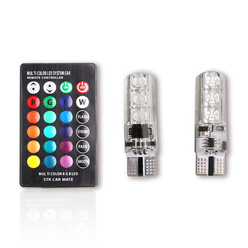 Car Led Remote Control Silicone T10Rgb5050 6Smd Motorcycle Small Colorful Atmosphere Light Flash Light with 24 Keys