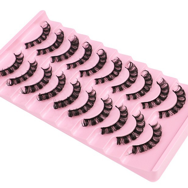 10 pares de pestañas postizas rusas con gran curvatura, pelo sintético tridimensional tipo visón, tira completa, pelo de visón grueso y realista.