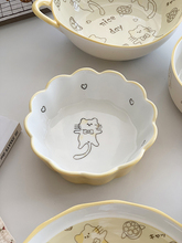 Y98U安木良品 大厂订单 可爱ins快乐猫系列釉下彩陶瓷家用盘子汤