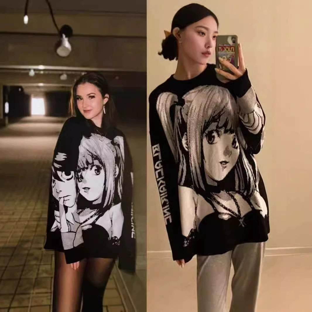Черный свитер High Street Wind большой размер, европейская и американская женская одежда хип-хоп свободный стиль, красивая девушка-пуловер свитер 2024 новый
