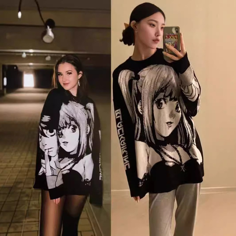 Black Sweater High Street Style plus size European and American Women's Hip Hop Loose Style Beautiful Girl Pullover Sweater 2024 New