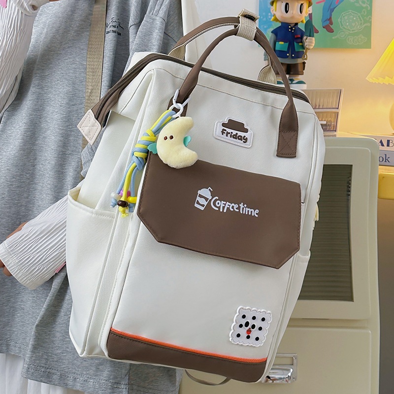 Zaino in nylon elegante e capiente per la scuola e i viaggi - Zaino unisex leggero con spallacci imbottiti e design a blocchi di colore (colori multipli)_voghion.com