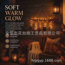 万圣节发光扫帚墙面挂饰南瓜幽灵组合秋季丰收主题家居壁挂725