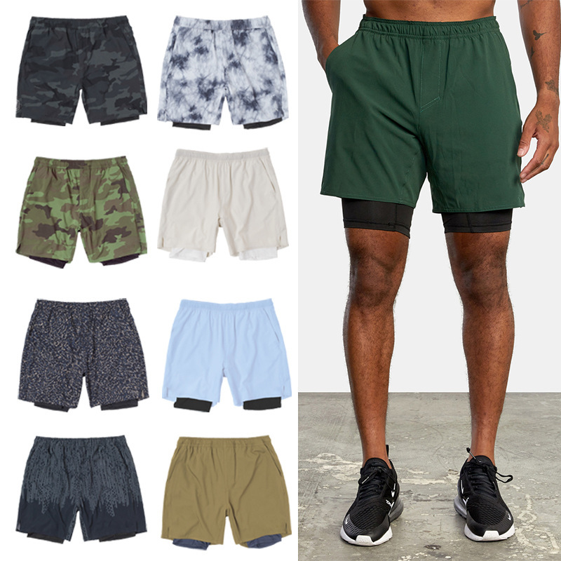 Double-layer Men's Running Fitness Quick-drying Shorts Summer Men's Elastic Breathable Lightweight Shorts Cross-border Supply Light Plate