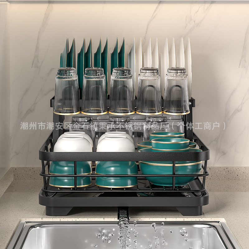 Transfronterizo hogar multifuncional platos de cocina marco de drenaje de agua tablero palillos tazas almacenamiento de platos pequeños estante de almacenamiento de platos