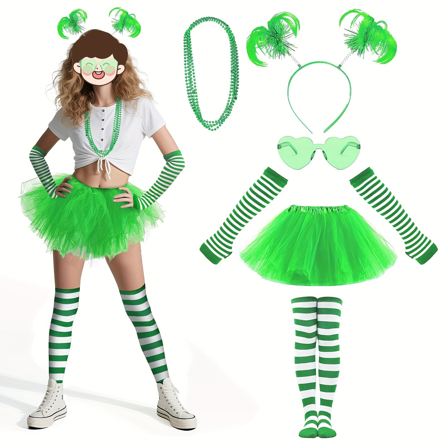 Amazon nuevo collar de trébol falda de gasa calcetines día de San Patricio collar suministros conjunto de festival de Irlanda
